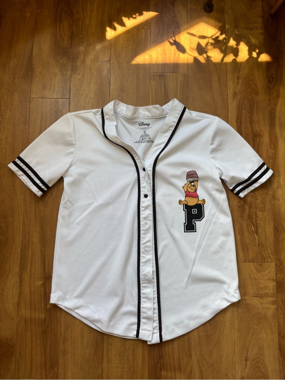 Disney Winnie The Pooh White Baseball Jersey with Black Piping